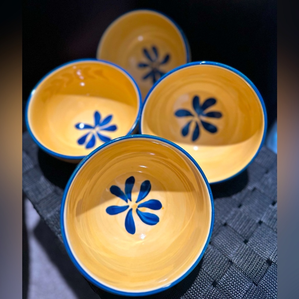 Yellow and Blue Floral Bowls handcrafted in China.